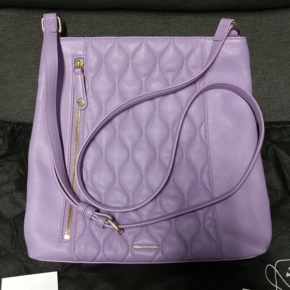 Vera Bradley Genuine Leather Quilted Molly Crossbody Lavender Purple Purse - Picture 15 of 16